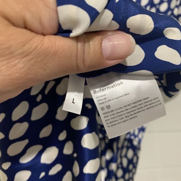 Reformation | Dress Silk Mini V Neck Wrap V Neck Short Sleeve Polka Dots- Large - Picture 7 of 8
